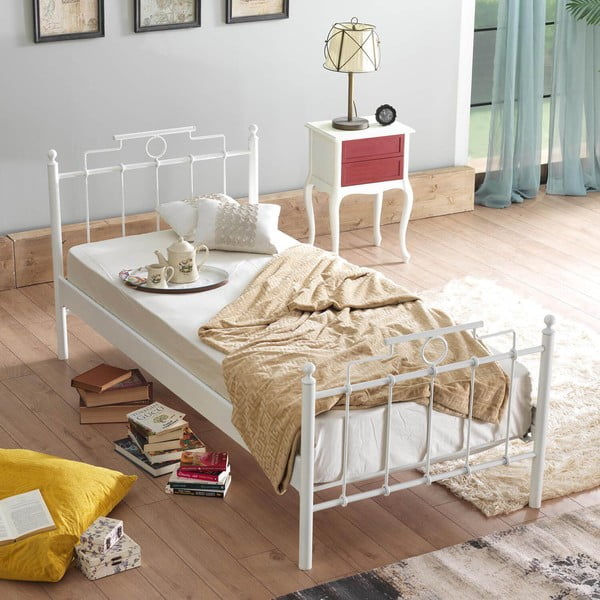 Bela kovinska postelja z letvenim dnom 120x200 cm Hatkus – Kalune Design-image-2