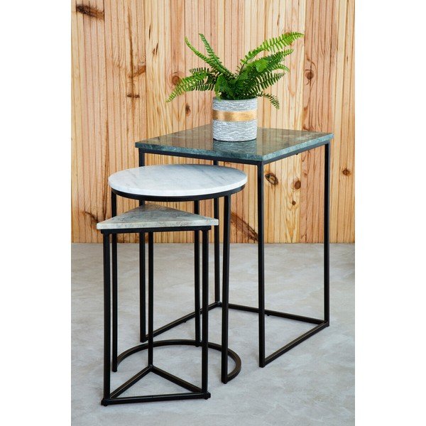 Stranske mizice v kompletu 3 ks z marmorno mizno ploščo 40x40 cm Mandoli – Premier Housewares-image-1