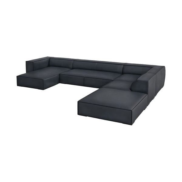 Temno modra usnjena kotna sedežna garnitura (desni kot) Madame – Windsor & Co Sofas-image-1