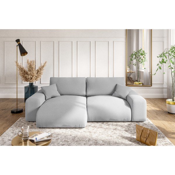 Svetlo siva kotna sedežna garnitura iz rebrastega žameta (s kotom po izbiri) Justin – Ropez-image-4