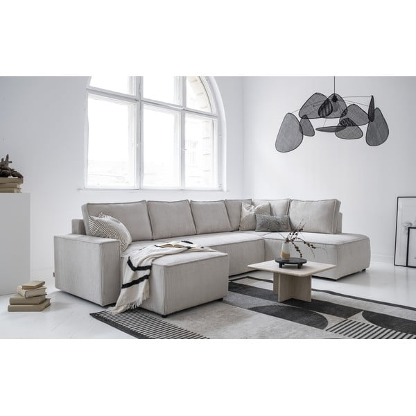 Bela raztegljiva kotna sedežna garnitura iz rebrastega žameta (desni kot/v obliki črke "U") Brave Dave – Miuform-image-2