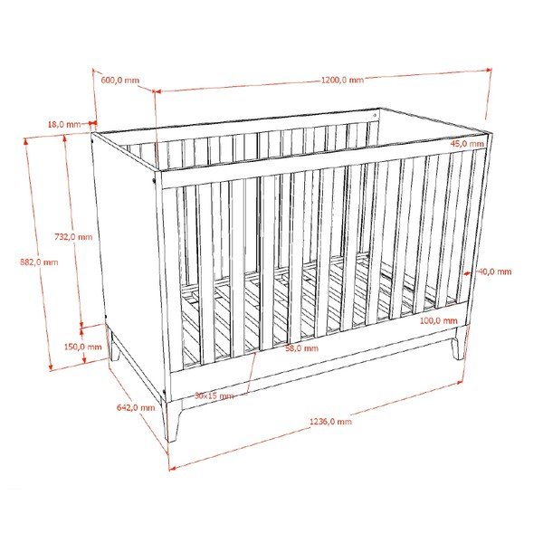 Otroška posteljica v orehovem dekorju z nastavljivo višino 60x120 cm v temni naravni barvi Ilyas – Vipack-image-3