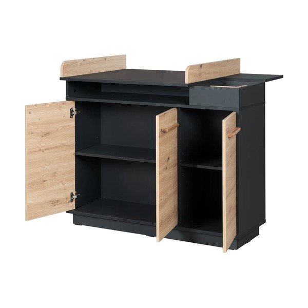 Antracitno siva/v naravni barvi nizka otroška komoda v hrastovem dekorju s previjalnim pultom 118x103 cm Lenn – Roba-image-3