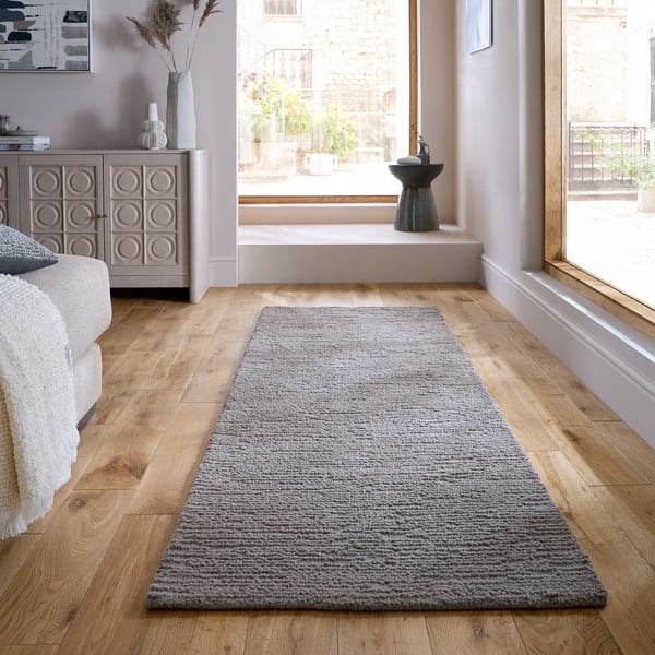 Siv ročno tkan volnen tekač 80x230 cm Harris Boucle – Flair Rugs-image-1