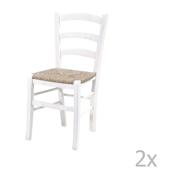 Komplet 2 belih jedilnih stolov z masivno bukovo konstrukcijo Evergreen House Straw
