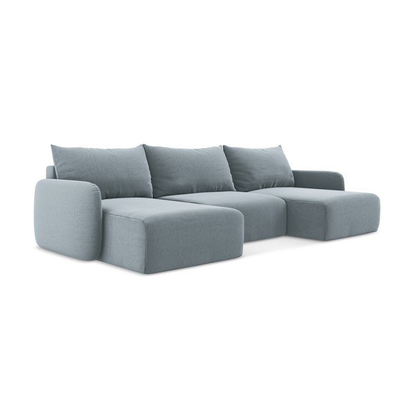 Modra žametna raztegljiva/s prostorom za shranjevanje kotna sedežna garnitura (v obliki črke "U") Kalena – Makamii-image-2