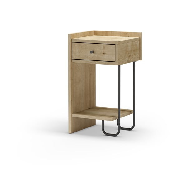 Nočna omarica v hrastovem dekorju s policami v naravni barvi Mercure – Marckeric-image-3