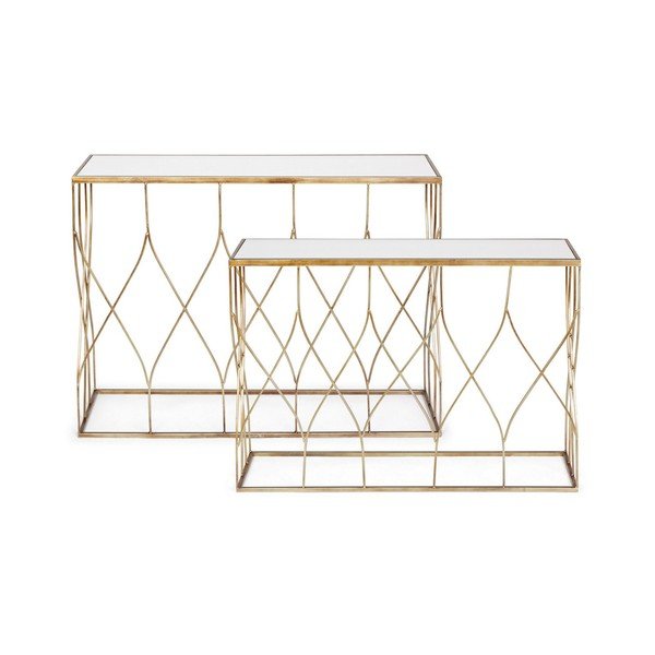 Stranske mizice v kompletu 2 ks s stekleno mizno ploščo v zlati barvi 33x104 cm Elenor – Bizzotto-image-3