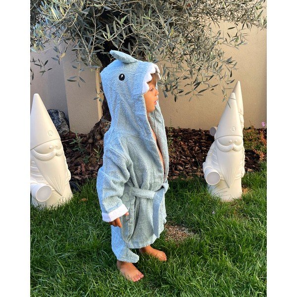 Modri bombažni otroški kopalni plašč velikosti S Shark - Rocket Baby -image-3
