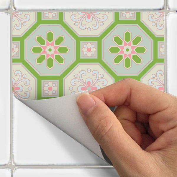 Komplet 9 stenskih nalepk Ambiance Azulejos Shade of Green, 10 x 10 cm-image-3