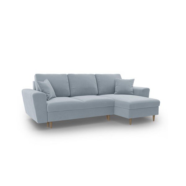 Svetlo modra žametna raztegljiva kotna sedežna garnitura s prostorom za shranjevanje Kyoto – Cosmopolitan Design-image-1