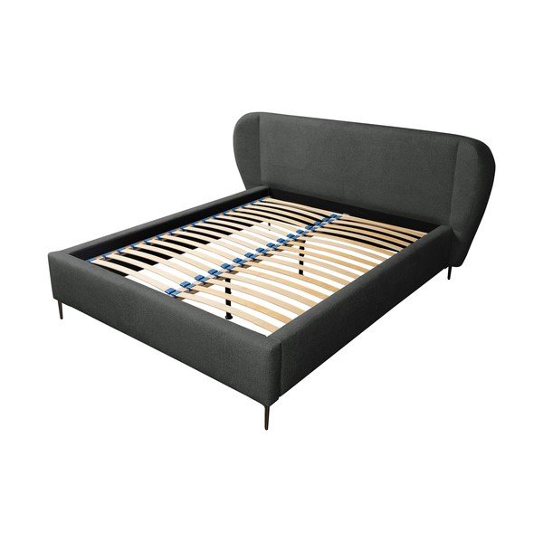 Temno siva oblazinjena zakonska postelja z letvenim dnom 160x200 cm Makana – Makamii-image-2