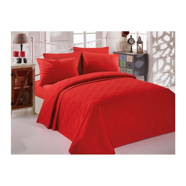 Rdeče bombažno posteljno pregrinjalo za enojno posteljo Single Pique Rojo, 160 x 235 cm