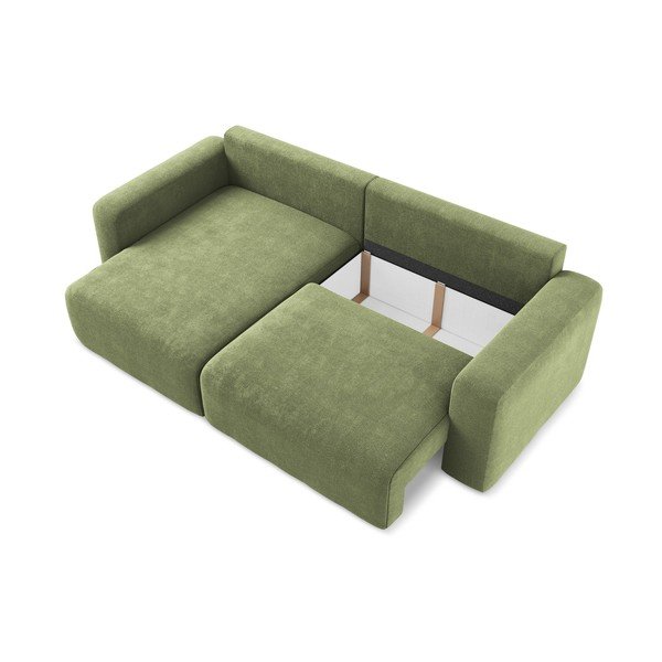 Zelena raztegljiva/s prostorom za shranjevanje kotna sedežna garnitura iz šenilje (levi kot/z ležalnikom) Kona – Makamii-image-4