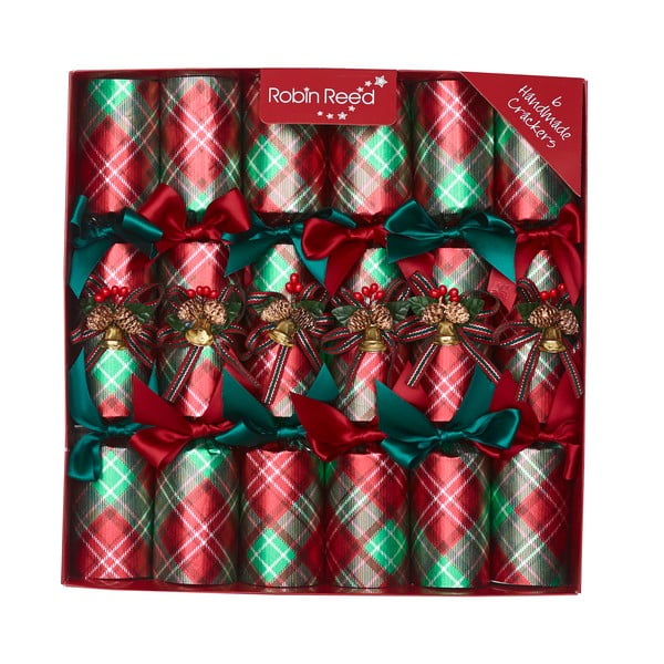 Komplet 6 božičnih krekerjev Robin Reed Tartan Bells