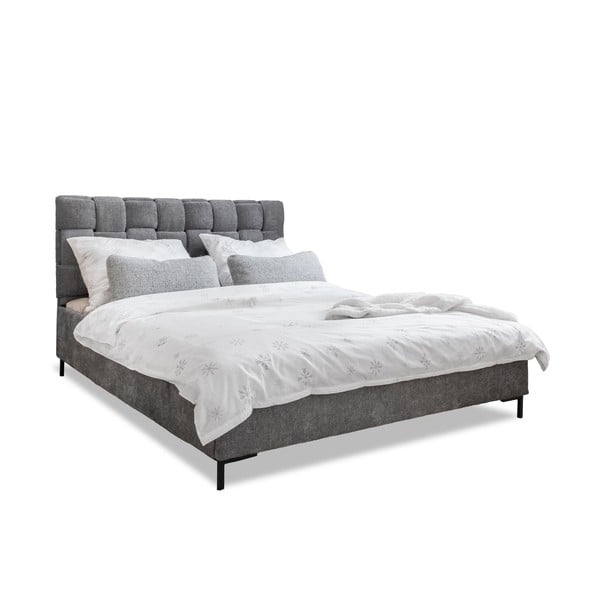 Siva oblazinjena zakonska postelja z letvenim dnom 140x200 cm Eve – Miuform