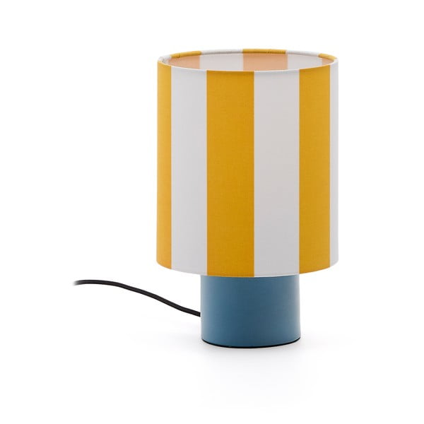 Rumena/modra namizna svetilka s tekstilnim senčilom (višina 25 cm) Ciral – Kave Home