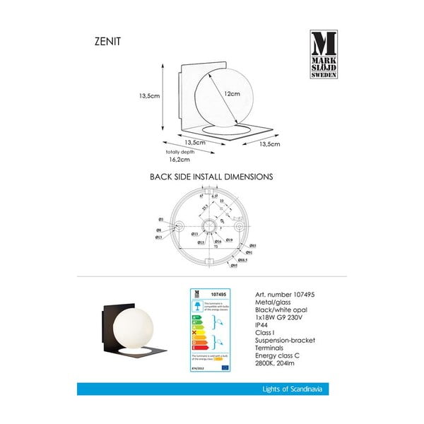Črna stenska svetilka Markslöjd Zenit-image-3