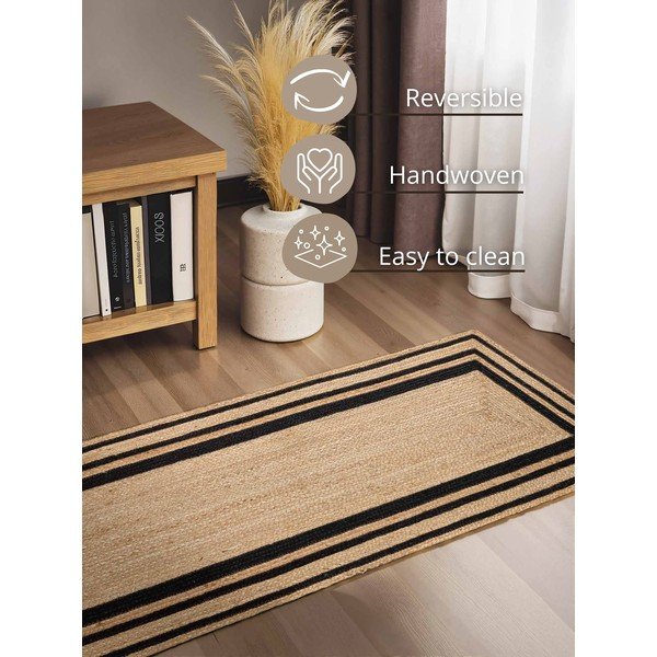 Črn/v naravni barvi obojestranski/ročno tkan tekač iz jute 80x250 cm Looma – Hanse Home-image-3