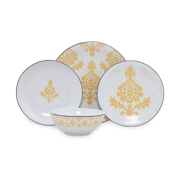 24-delni belo-rumeni jedilni set iz porcelana Kütahya Porselen Ornaments