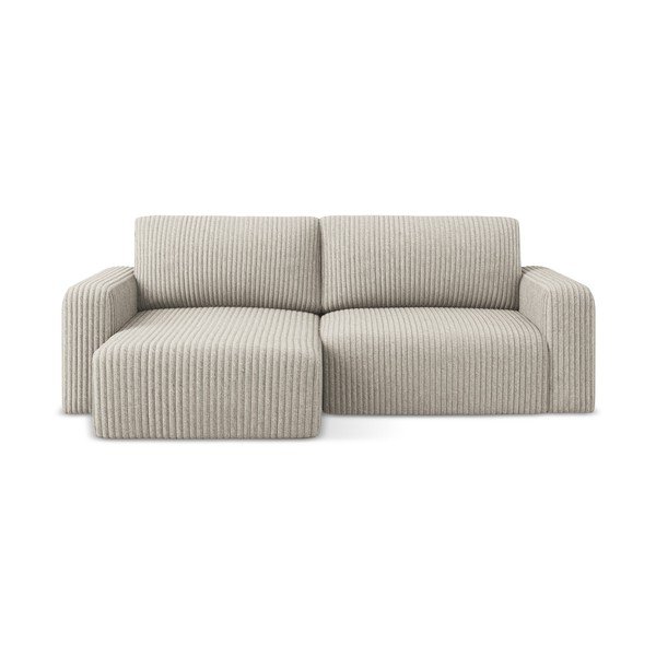 Bež raztegljiva/s prostorom za shranjevanje kotna sedežna garnitura iz rebrastega žameta (levi kot/z ležalnikom) Kona – Makamii