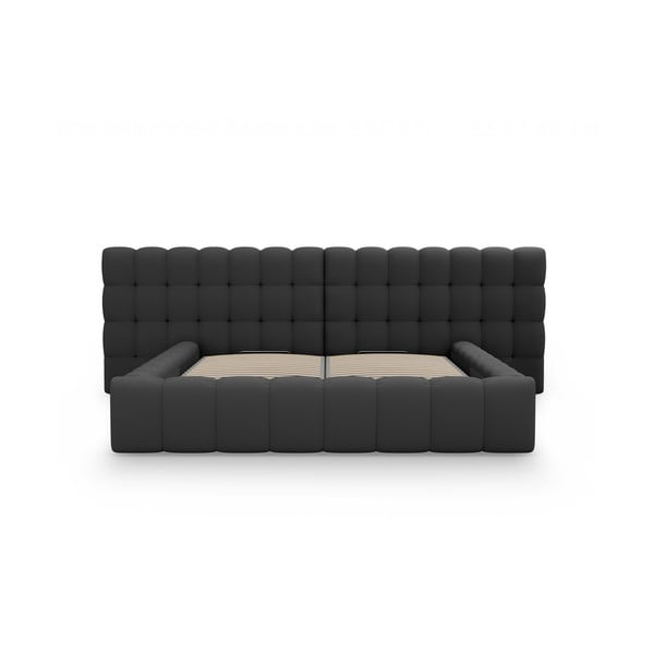 Črna oblazinjena zakonska postelja s prostorom za shranjevanje z letvenim dnom 200x200 cm Mamaia – Micadoni Home-image-4