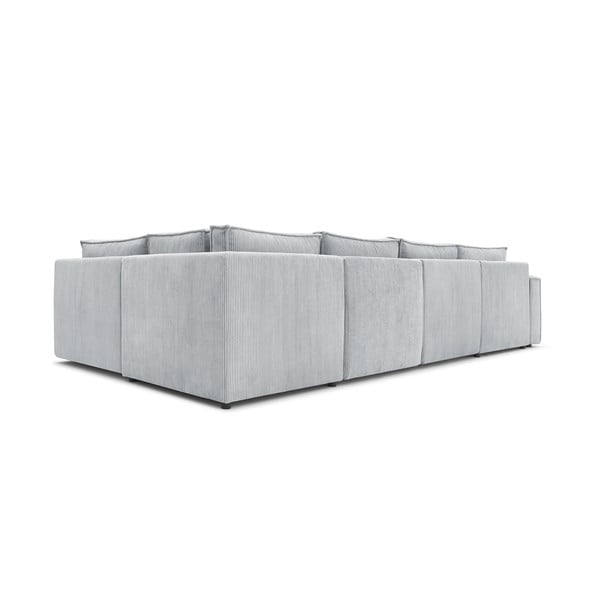 Svetlo siva kotna sedežna garnitura iz rebrastega žameta (desni kot/v obliki črke "U") Nihad modular – Bobochic Paris-image-4