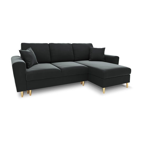 Temno siva žametna raztegljiva kotna sedežna garnitura s prostorom za shranjevanje Kyoto – Cosmopolitan Design