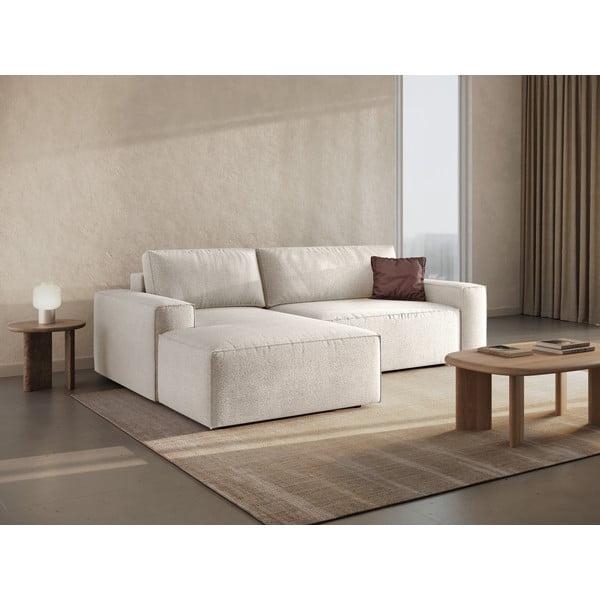 Bela raztegljiva kotna sedežna garnitura iz tkanine bouclé (levi kot) Jodie – Micadoni Home-image-1