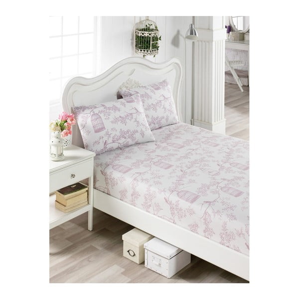 Komplet bombažne svetlo rožnate rjuhe in 2 prevleki za vzglavnik za enojno posteljo Mulena Cassie, 100 x 200 cm