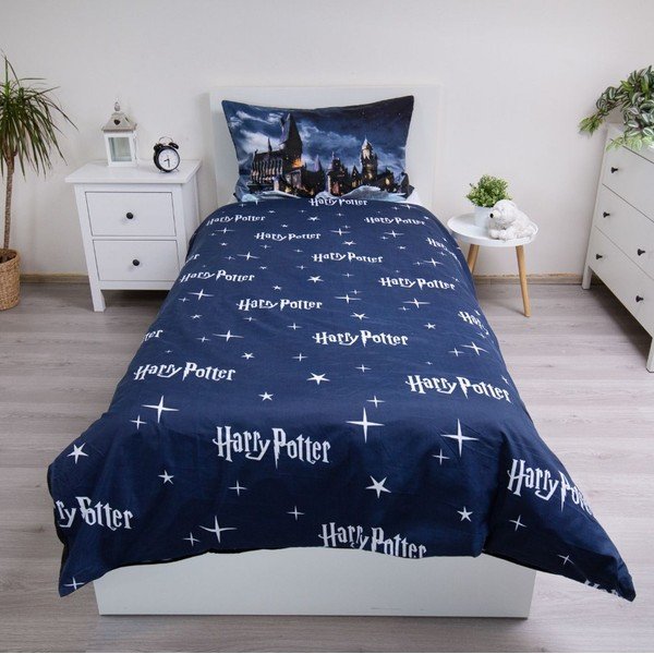 Temno modra/siva enojna otroška posteljnina iz mikrovlaken 140x200 cm Harry Potter "Hogwarts Night" – Jerry Fabrics-image-2