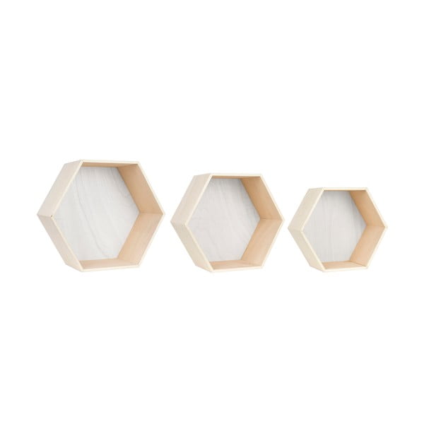 Komplet 3 belo-rjavih stenskih polic Little Nice Things Hexagon-image-1