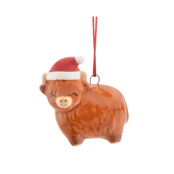 Keramičen okrasek za jelko 4,5 cm Highland Cow – Sass & Belle