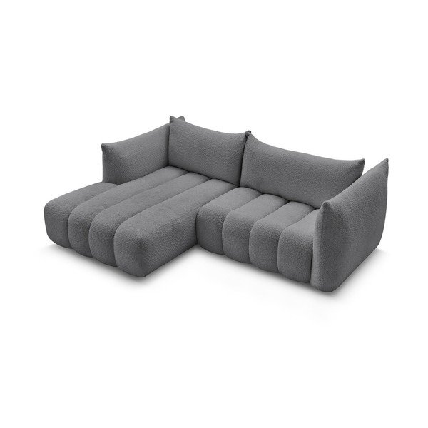 Siva kotna sedežna garnitura iz tkanine bouclé (levi kot/z ležalnikom) Azra – Bobochic Paris-image-4