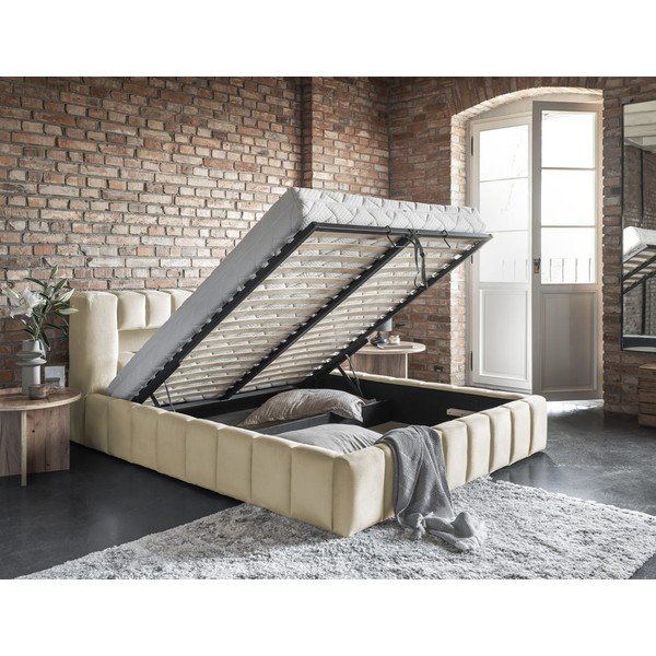 Bež oblazinjena zakonska postelja s prostorom za shranjevanje in z letvenim dnom 160x200 cm Lamica – ELTAP-image-3