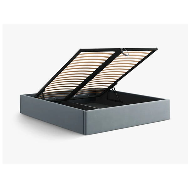 Svetlo modra oblazinjena zakonska postelja s prostorom za shranjevanje/brez vzglavja z letvenim dnom 140x200 cm Susan – Micadoni -image-3