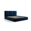 Temno modra žametna oblazinjena zakonska postelja s prostorom za shranjevanje in z letvenim dnom 200x200 cm Brody – Mazzini Beds