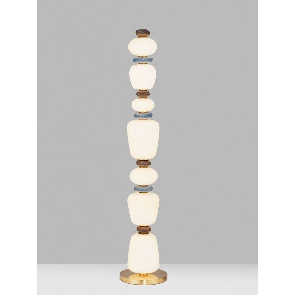 Bela/v zlati barvi kovinska LED zatemnitvena stoječa svetilka s porcelanastim senčilom/s steklenim senčilom (višina 130,5 cm) Palo – Nova Luce-image-1