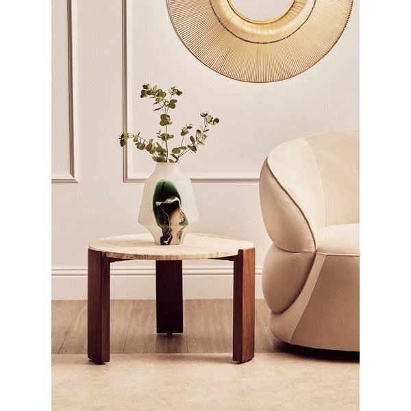 Rjava/v svetli naravni barvi okrogla klubska mizica z marmorno mizno ploščo ø 60 cm Palermo – Premier Housewares-image-1