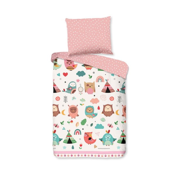 Rožnata bombažna otroška posteljnina za otroško posteljico 100x135 cm Wise – Good Morning