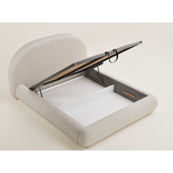 Kremno bela oblazinjena zakonska postelja s prostorom za shranjevanje z letvenim dnom 140x200 cm Maumere – Maison de Rêve-image-3