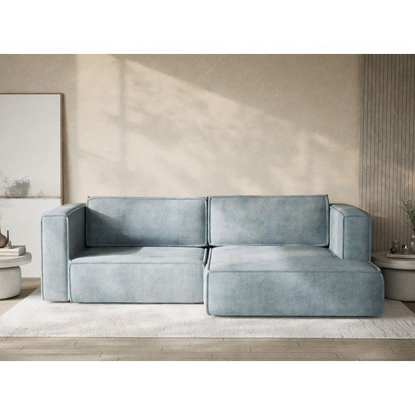 Svetlo modra raztegljiva/s prostorom za shranjevanje kotna sedežna garnitura iz šenilje (desni kot/z ležalnikom) Velto – Maison de Rêve-image-1