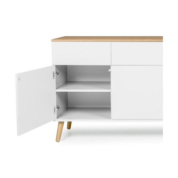 Bela komoda s 4 vrati in 4 predali s hrastovimi nogami Tenzo Dot-image-3