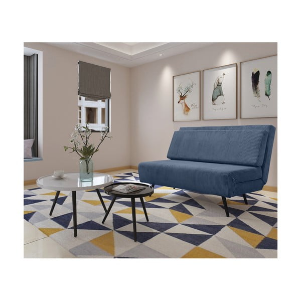 Modra raztegljiva sedežna garnitura iz rebrastega žameta 140 cm Mallory – Støraa-image-3