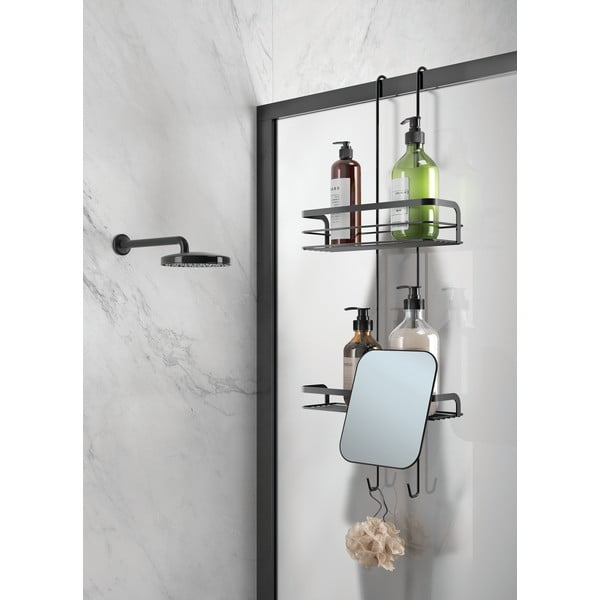 Mat črna jeklena viseča kopalniška polica Lava – Metaltex-image-3