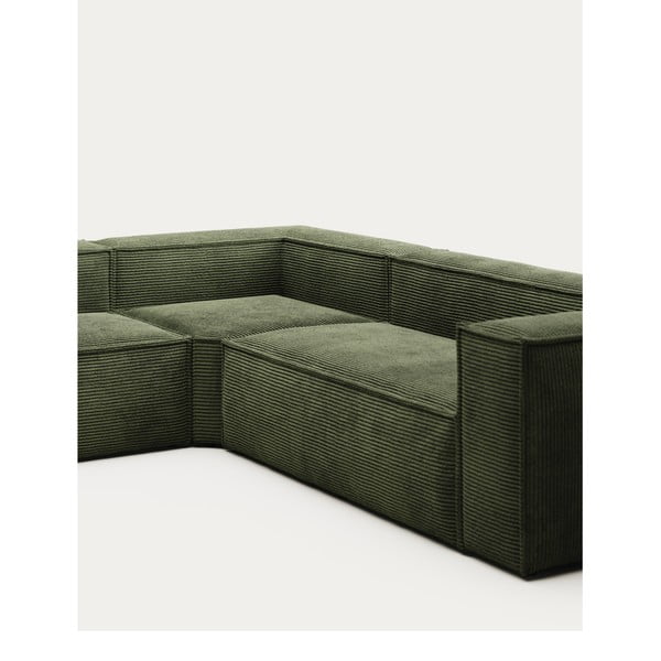 Zelena kotna sedežna garnitura iz rebrastega žameta Blok – Kave Home-image-1
