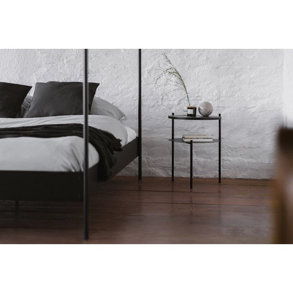 Črna jeklena zakonska postelja brez vzglavja/z ogrodjem za baldahin z letvenim dnom 180x200 cm Eton – noo.ma-image-2