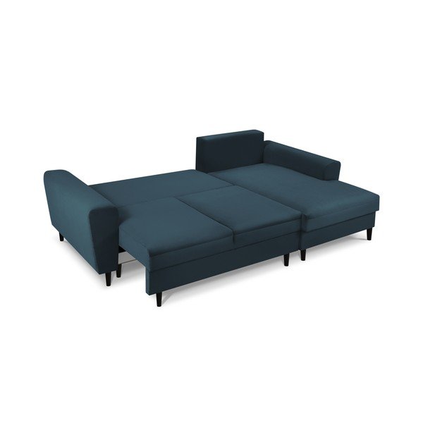 Temno modra raztegljiva kotna sedežna garnitura s prostorom za shranjevanje iz rebrastega žameta (desni kot/z ležalnikom) Kyoto – Cosmopolitan Design-image-2