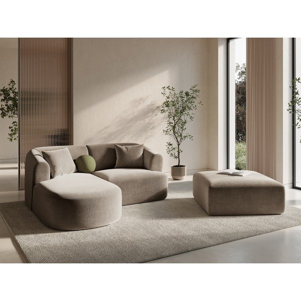 Svetlo rjava žametna kotna sedežna garnitura (levi kot/z ležalnikom) Campi – Cosmopolitan Design-image-1