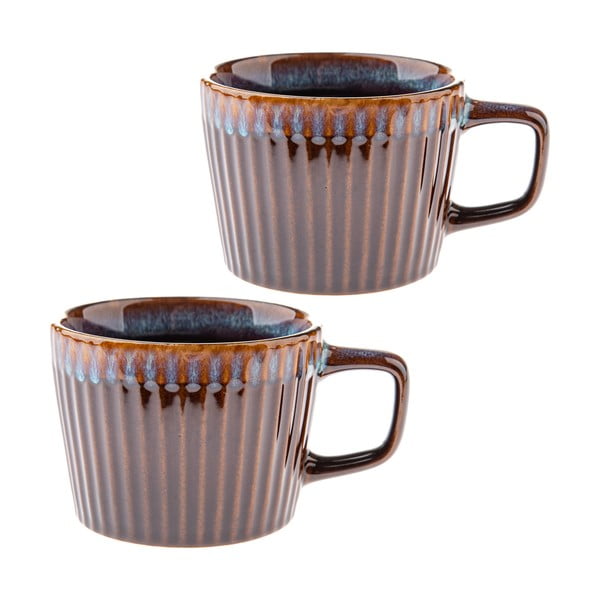 Modre/rjave skodelice v kompletu za kapučino 2 ks iz kamenine 190 ml Tone – Dakls